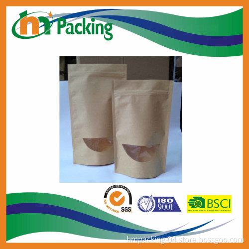 Kraft Paper Stand up Pouch with Bottom Gusset and Window
